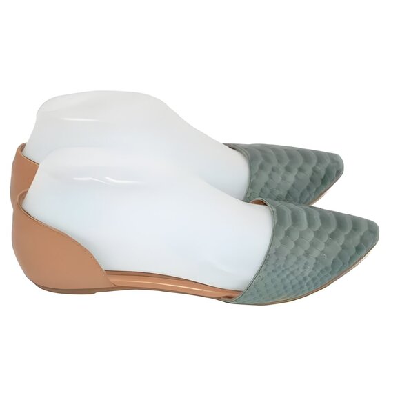 Jeffrey Campbell Teal Aqua Blue Green Snakeskin Leather Flats Court Shoes 6.5 - Picture 2 of 7